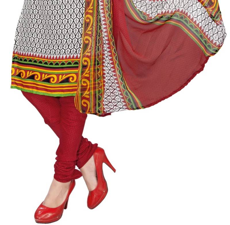 White and multicolor printed Crepe unstitched salwar with dupatta