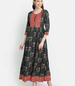 Women's Grey Rayon Printed Anarkali Dress