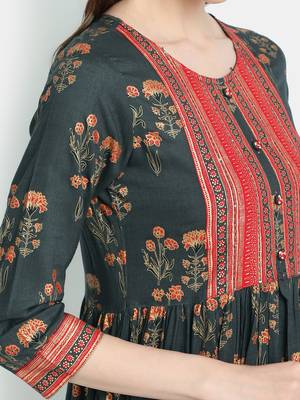 Women's Grey Rayon Printed Anarkali Dress 5