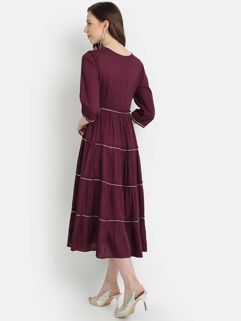 Women's Wine Rayon Slub Dyed Anarkali Dress