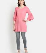 Women's Peach Rayon Slub Embroidered Straight Tunic Short Kurti