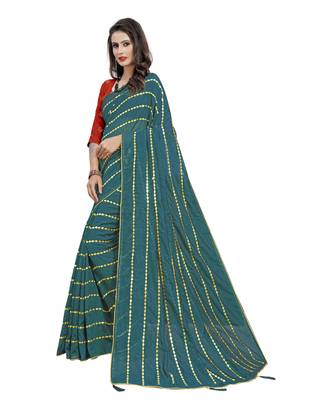 Light green embroidered silk blend saree with blouse 1