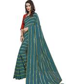 Light green embroidered silk blend saree with blouse