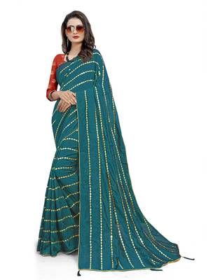 Light green embroidered silk blend saree with blouse 2