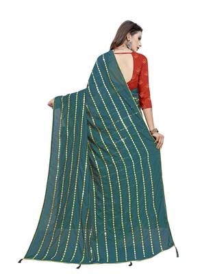 Light green embroidered silk blend saree with blouse 3