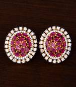 Gold Plated Ruby Stone Embellished American Diamond Earrings 216ED330