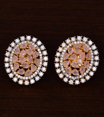 Gold Plated Champagne Stone Embellished American Diamond Earrings 216ED331 1