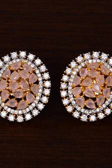 Gold Plated Champagne Stone Embellished American Diamond Earrings 216ED331