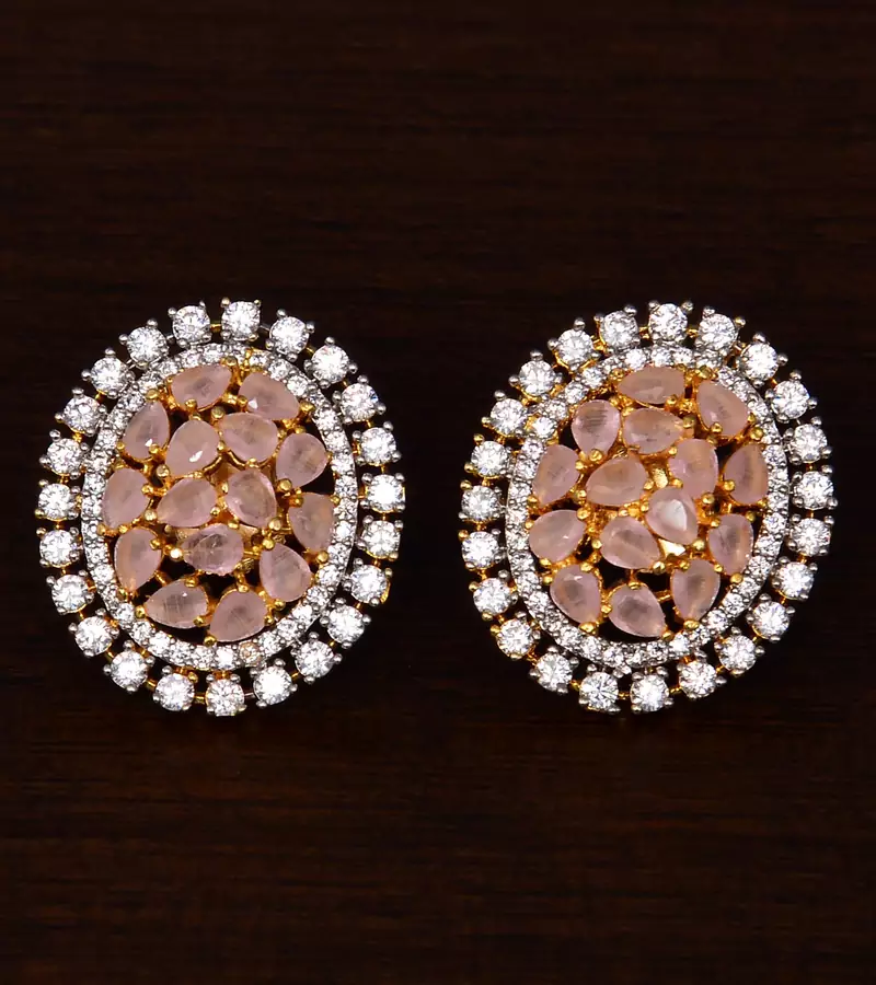 Gold Plated Champagne Stone Embellished American Diamond Earrings 216ED331