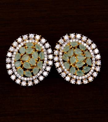 Gold Plated Mint Stone Embellished American Diamond Earrings 216ED332 1