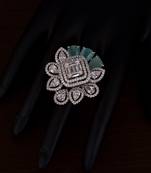 Rhodium Plated American Diamond and Mint Stone Embellished Designer Ring FR3