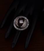 Black and Rhodium Plated American Diamond Embellished Designer Ring FR7