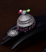 Rhodium and Black Plated American Diamond Embellished Designer Peacock Ring FR10