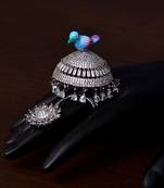 Rhodium and Black Plated American Diamond Embellished Designer Peacock Ring FR11