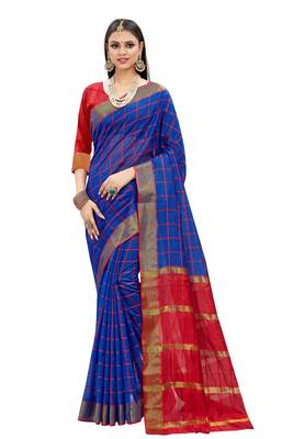 Blue woven cotton silk saree with blouse 1