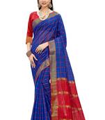 Blue woven cotton silk saree with blouse
