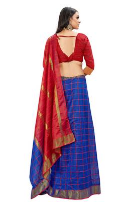 Blue woven cotton silk saree with blouse 2