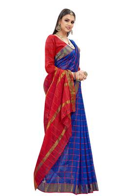 Blue woven cotton silk saree with blouse 3
