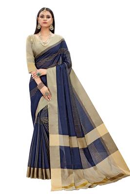 Navy blue woven cotton silk saree with blouse 1