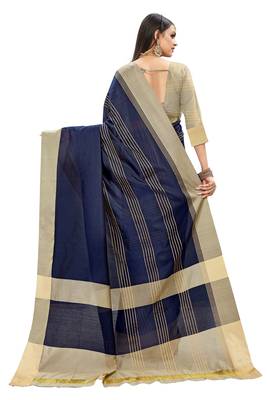 Navy blue woven cotton silk saree with blouse 2