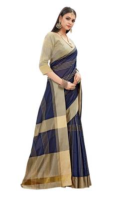 Navy blue woven cotton silk saree with blouse 3