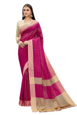 Pink woven cotton silk saree with blouse 1