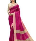Pink woven cotton silk saree with blouse