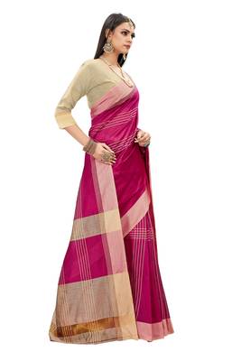 Pink woven cotton silk saree with blouse 3