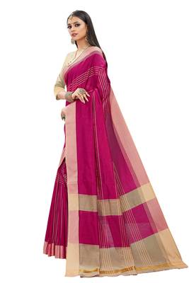 Pink woven cotton silk saree with blouse 4