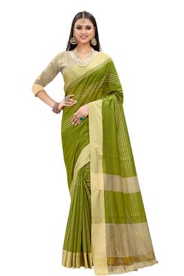 Mehendi woven cotton silk saree with blouse 1