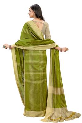 Mehendi woven cotton silk saree with blouse 2
