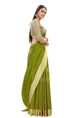 Mehendi woven cotton silk saree with blouse 3