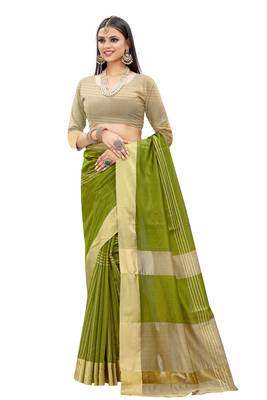 Mehendi woven cotton silk saree with blouse 4