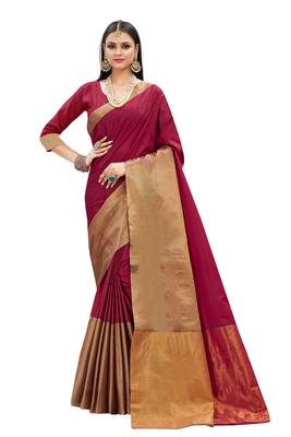 Magenta woven cotton silk saree with blouse 1