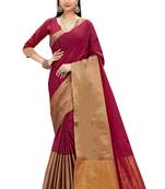 Magenta woven cotton silk saree with blouse