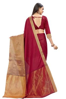 Magenta woven cotton silk saree with blouse 2