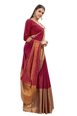 Magenta woven cotton silk saree with blouse 3