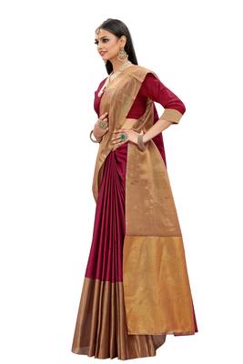 Magenta woven cotton silk saree with blouse 4