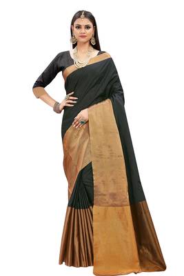 Black woven cotton silk saree with blouse 1