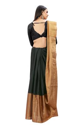 Black woven cotton silk saree with blouse 2
