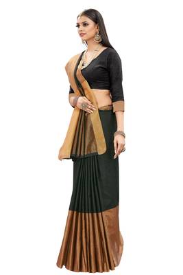 Black woven cotton silk saree with blouse 4