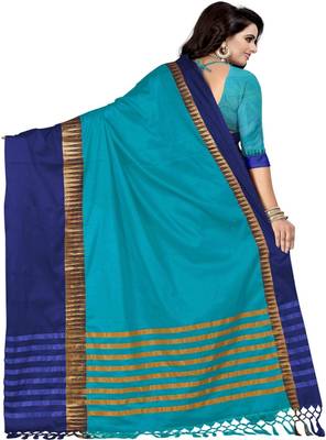 Sky blue woven cotton silk saree with blouse 2