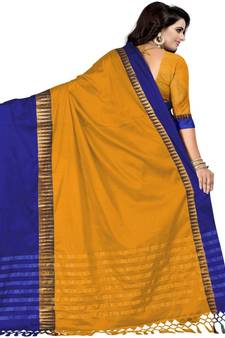 Yellow woven cotton silk saree with blouse