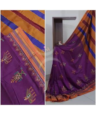Purple ilkal silk cotton blend saree with kasuti embroidery 1