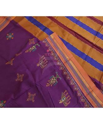Purple ilkal silk cotton blend saree with kasuti embroidery 2
