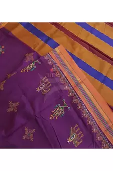 Purple ilkal silk cotton blend saree with kasuti embroidery