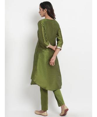 Green Silk Blend Flared Gota Kurta Pant Set 4