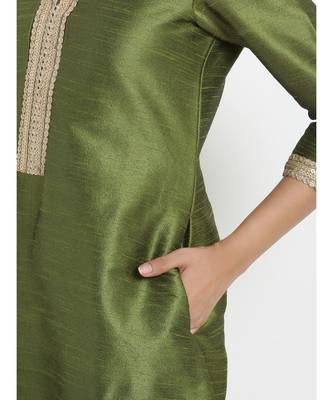Green Silk Blend Flared Gota Kurta Pant Set 6