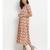 Beige Floral Printed Tassel Flared Dress