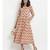 Beige Floral Printed Tassel Flared Dress